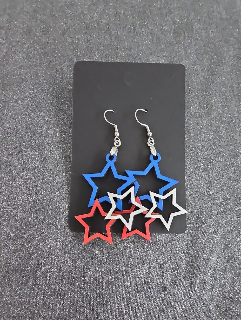 Custom Triple Star Dangle Earrings - Blue White Red
